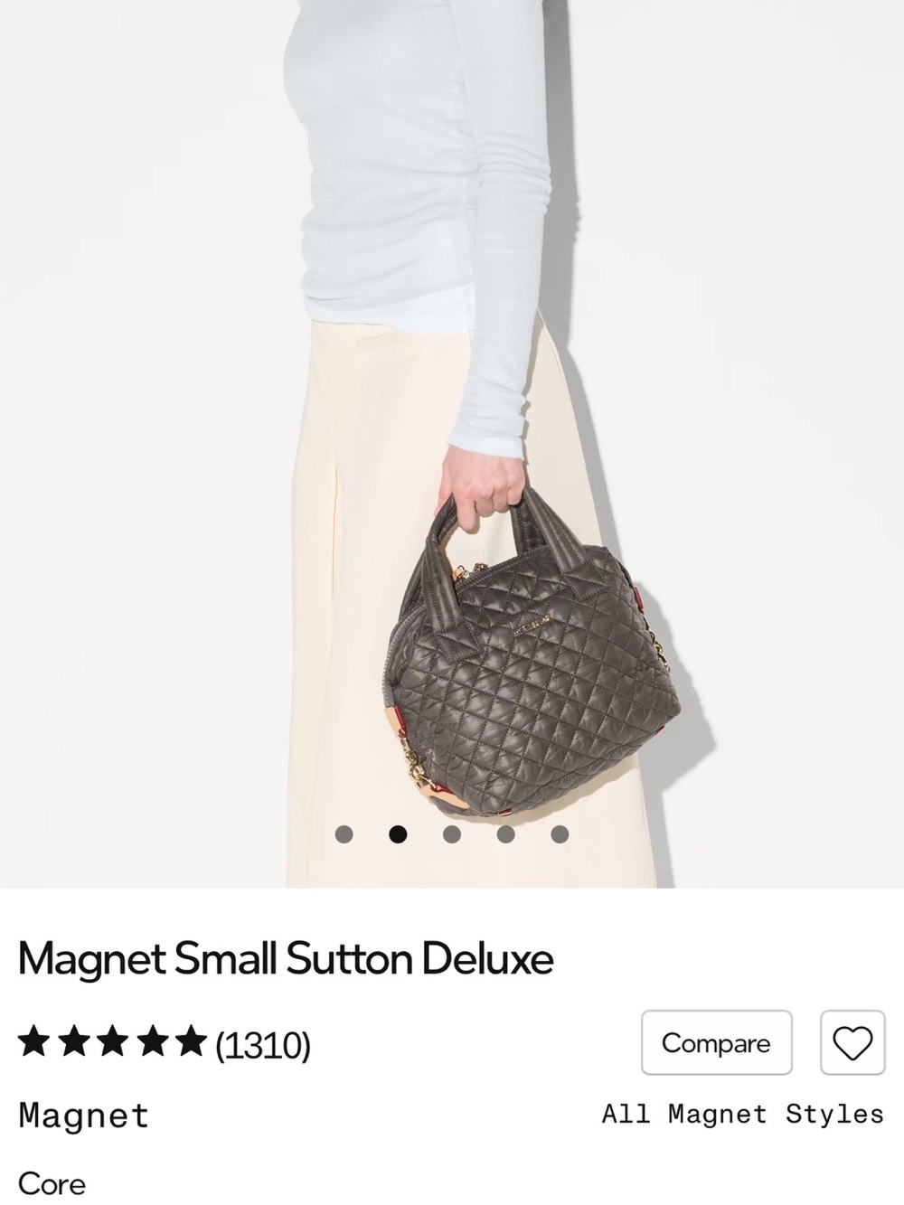 MZ Wallace Magnet Small Sutton Deluxe Quilted Satchel in Dark Gray
